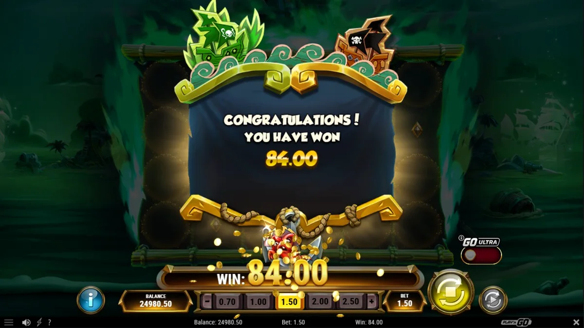 Tampilan visual slot Crabby’s Gold 2 dengan tema bajak laut kartun dan pulau harta karun.