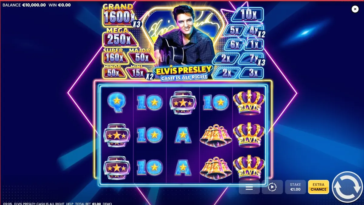 Panggung neon Las Vegas dengan simbol bertema Elvis Presley