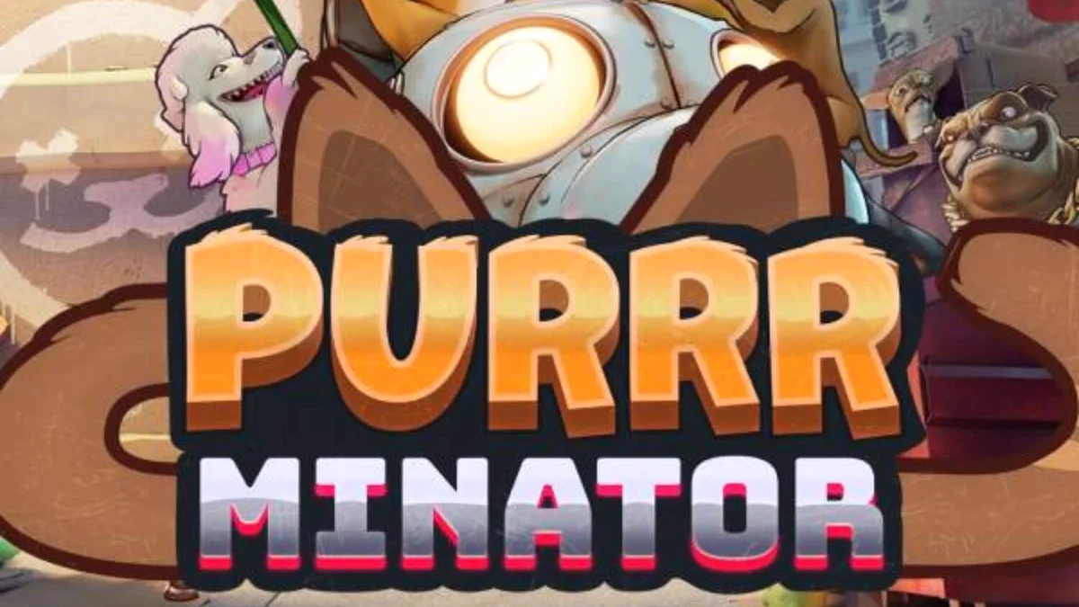 Tampilan visual slot Purrrminator Dream Drop dengan latar belakang kota cyberpunk