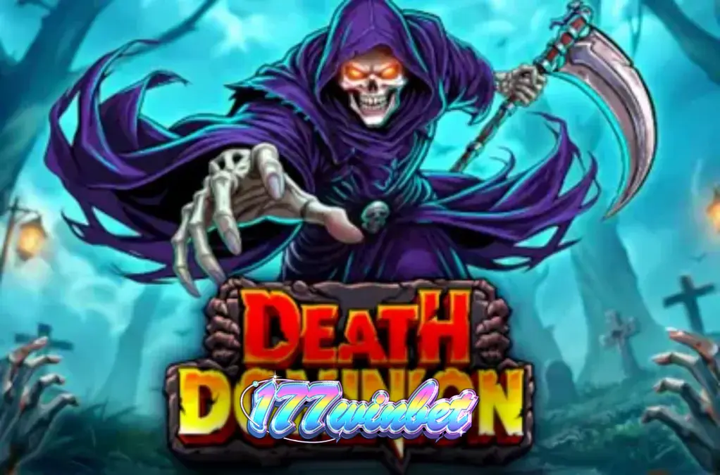 Tampilan visual slot Death Dominion dengan tema horor gotik dan Grim Reaper.